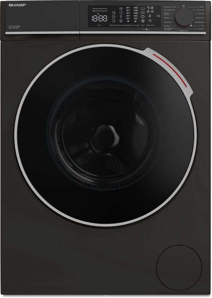 Sharp ESNFL814CBDABX - wasmachine - energie label A-20% - 8kg - 1400 toeren - 15 programma's - Mat Zwart