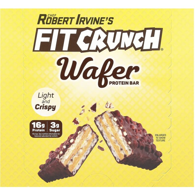 FITCRUNCH, barre protéinée gaufrette, beurre de cacahuète chocolat, 9 barres, 45 g (1.59 oz) chaque