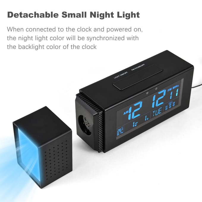 Multifunctionele digitale wekker Desktop elektronische klok LCD-scherm 7 achtergrondverlichtingskleuren zwart