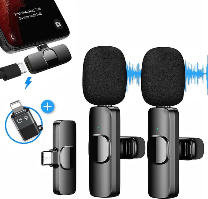 DISEV® - 2 Stuks Draadloze Microfoon - Dasspeld Microfoon - Geschikt voor Usb-C & Apple Lightning - Plug & Play - Lavelier Microfoon