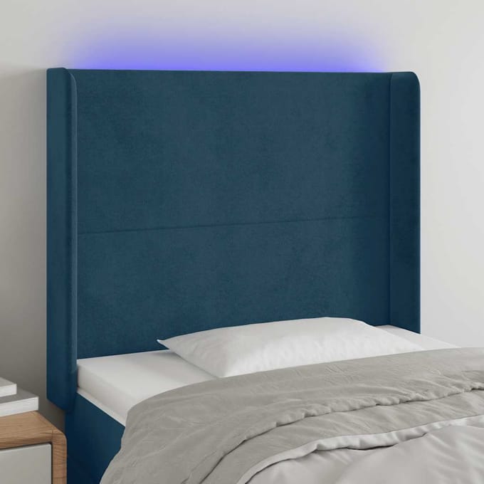 vidaXL - Hoofdbord - LED - 83x16x118/128 - cm - fluweel - donkerblauw