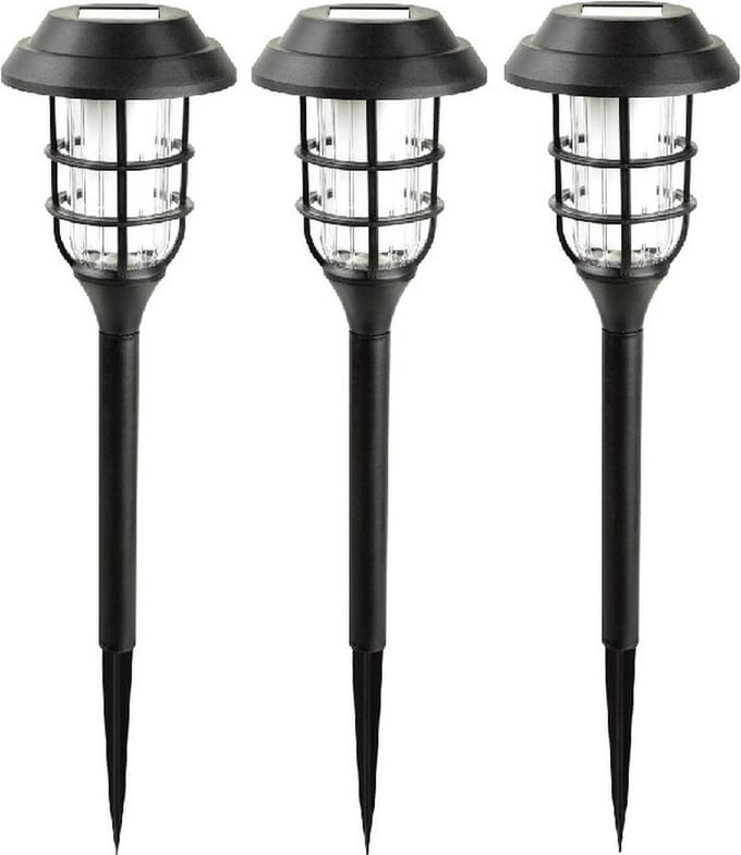Benson Solar tuinlamp - 9x - zwart - LED flame effect - oplaadbaar - D12 x H43 cm