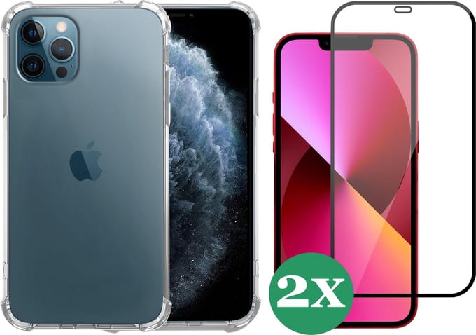Hoesje geschikt voor iPhone 13 Pro Max siliconen transparant case - 2x Screen Protector Glas
