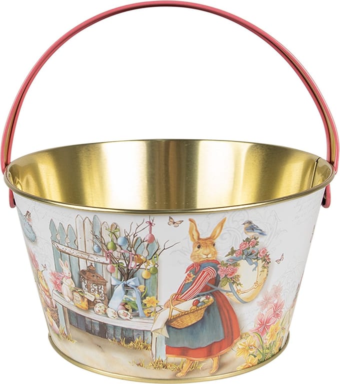 Clayre & Eef Decoratie Mand Ø 19x10 cm Wit Aluminium Konijn