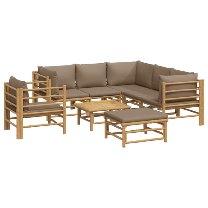 vidaXL - 8-delige - Loungeset - met - kussens - bamboe - taupe