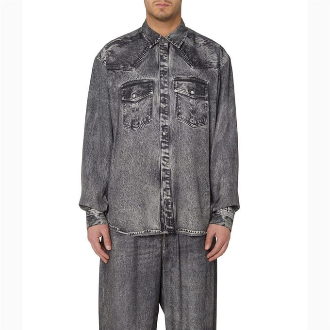 Diesel Heren Gils Denim Overhemd (Zwart/Grijs)