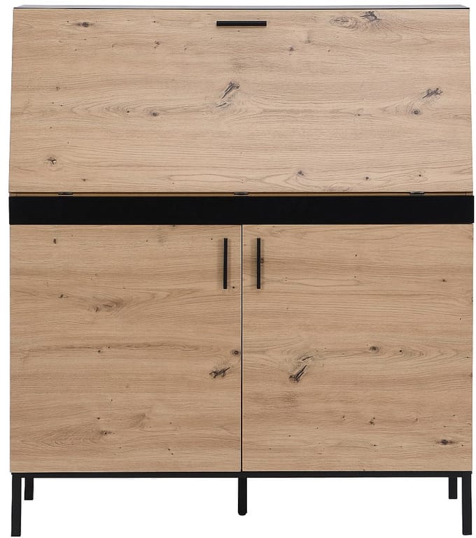 Vente-unique Bureau met 2 deuren - MDF - Naturel en zwart - MALEDA