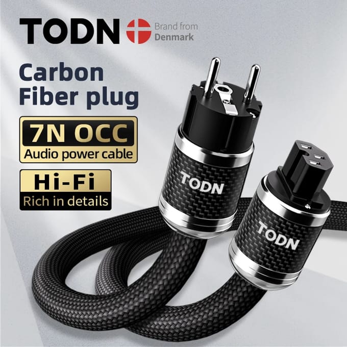 TODN Stroomkabel HIFI OCC Audiokabel EU/US V-serie Afgeschermde Koolstofvezel Behuizing Connector Versterker Filter Audio Stroomkabel EU plug