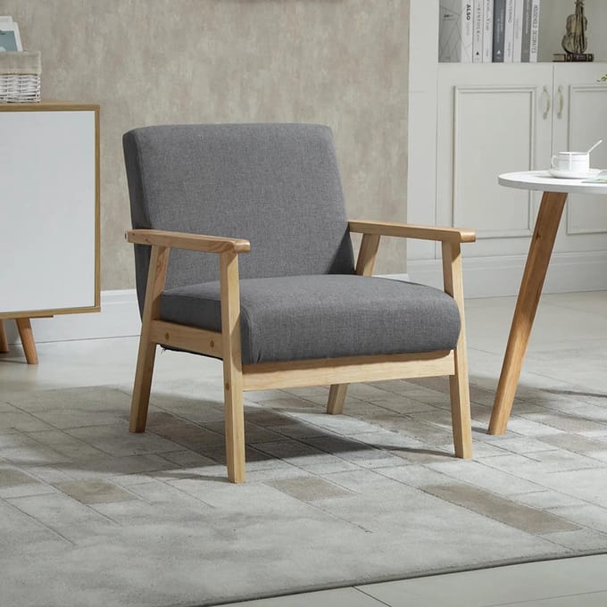Sweiko Fauteuil - Massief houten frame - Linnen - 64 x 70 x 72 cm - Grijs