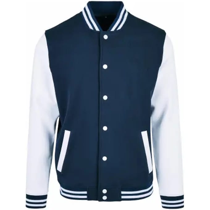 Build your Brand Basic College Jacket BYBB004 - Navy/White - S