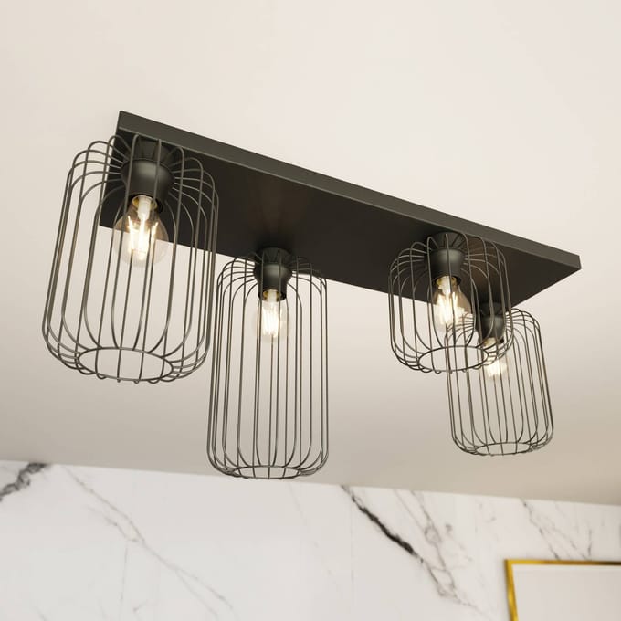 EMIBIG LIGHTING Plafondlamp Barn, 4-lamps, 83 cm, zwart, metaal, E27
