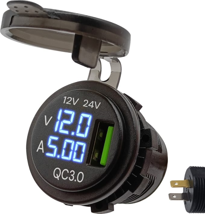 ProRide 12V USB Autolader 1 Poort Inbouw met Voltmeter/Ampèremeter - QC3.0 - USB Stopcontact, Boot en Camper