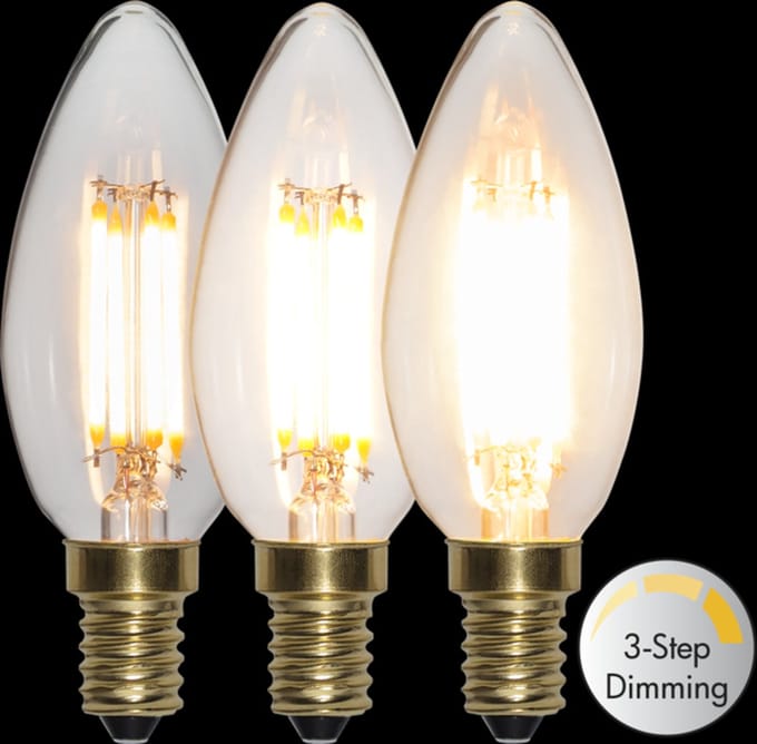 3 standen - Kaarslamp - E14 - 4W - Super Warm Wit <2200K - Filament - Helder