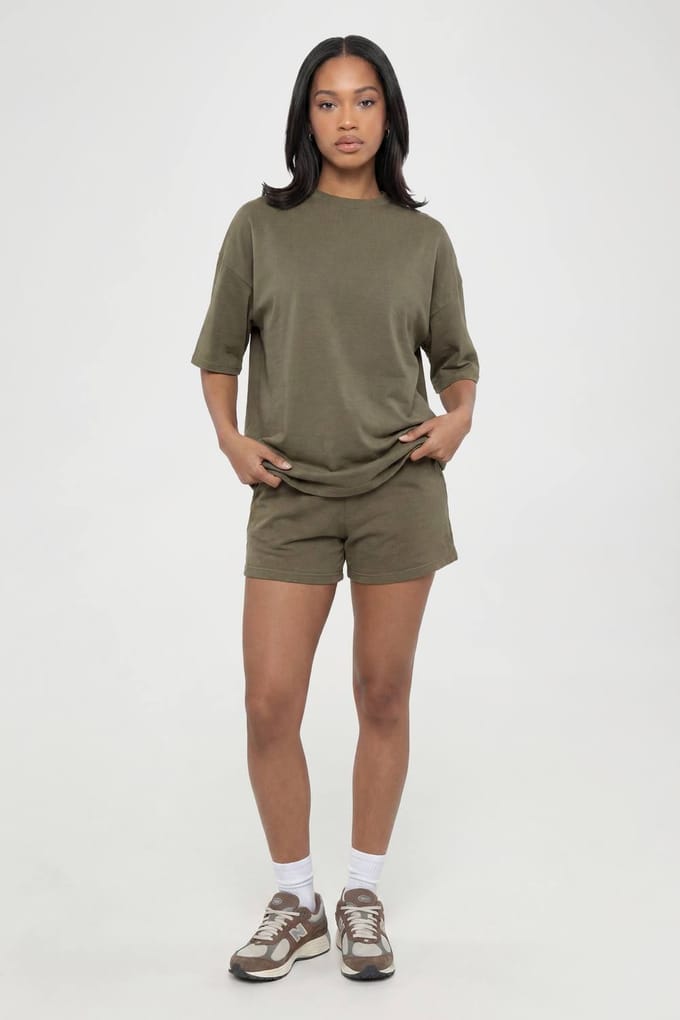 boohoo Dames Gewassen Oversized T-shirt En Short Set | Gewassen Kaki | Maat: Medium