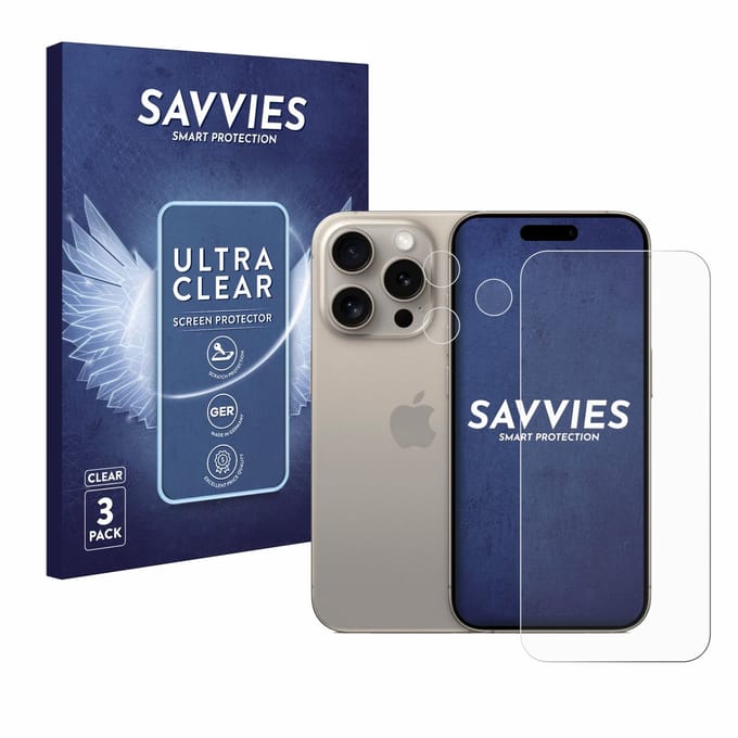 Savvies - Screenprotector voor Apple iPhone 15 Pro (Voor+Camera) - Folie Beschermfolie transparant 6 Stuks