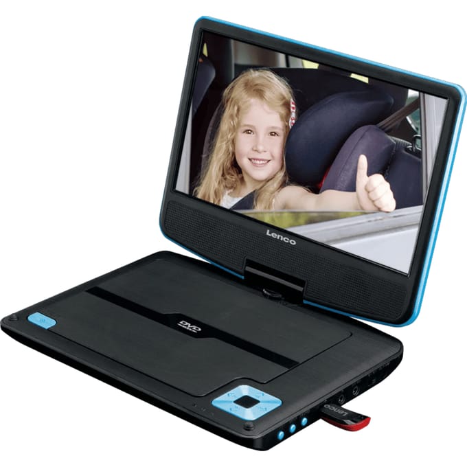 Lenco DVP-910BL - Portable 9" DVD player with USB headphones and mounting bracket - Blue/Black