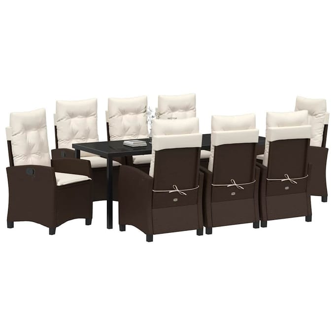 vidaXL - Tuin - Eettafel - Set - 9 - st - Bruin - poly - rattan