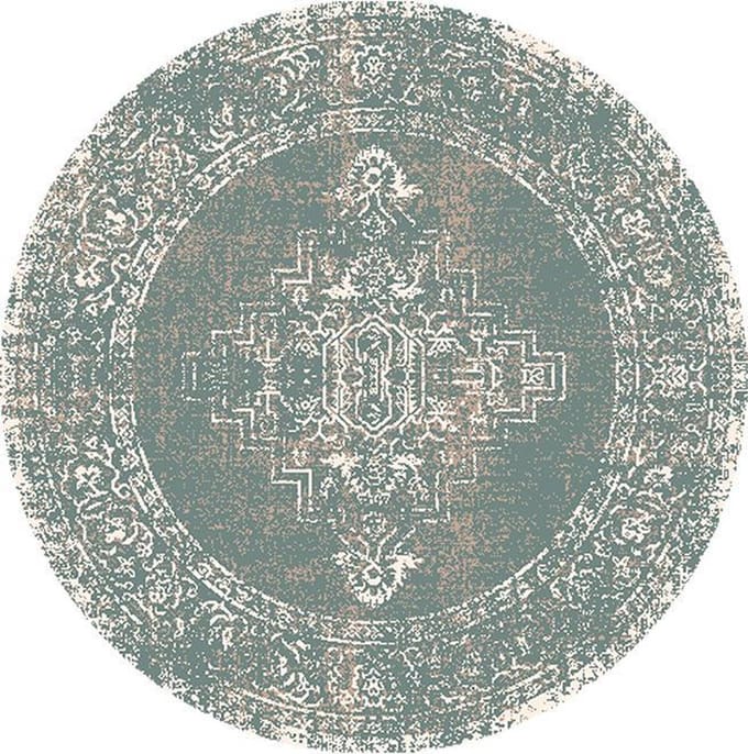 FRAAI Rond vintage vloerkleed - Spring Ethnic Groen/Creme - Ø 240cm