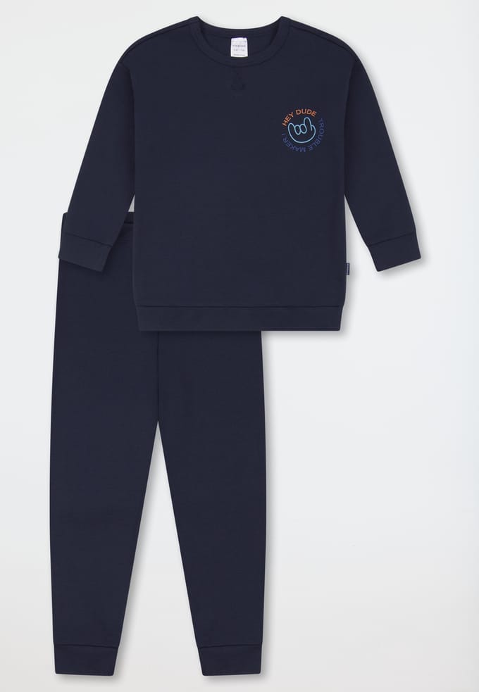 Pyjama lange interlock manchetten donkerblauw - Kids Nightwear 98