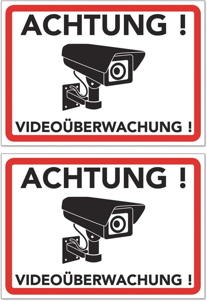 Waarschuwingsbord voor Videobewaking - Camerabewaking Schild (20 x 15 cm) - 2 Stuks
