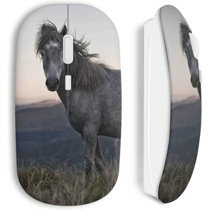 Souris Sans Fil - Cheval - Herbe - USB WiFi - Compatible Mac et PC - Blanc