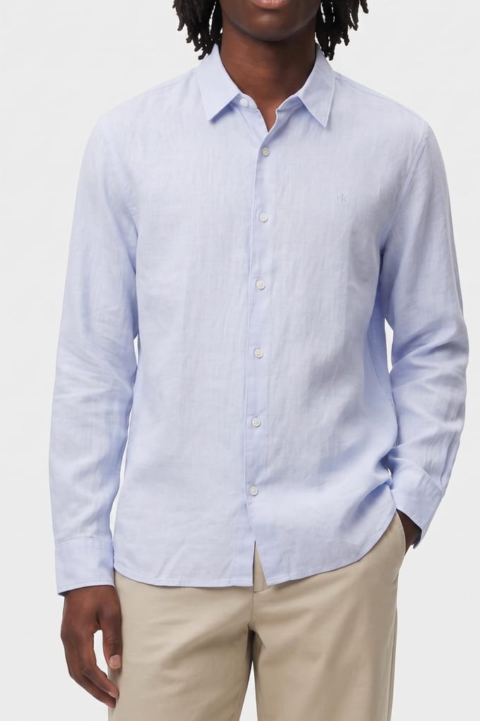 Calvin Klein Ls Solid Linen Classic Shirt Heavenly Iris Taglia: M | Camicie Casual Outlet | Uomo | Bianco