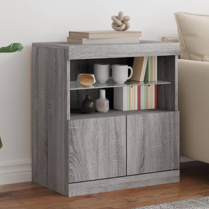 vidaXL - Dressoir - met - LED-verlichting - 60x37x67 - cm - grijs - sonoma - eiken