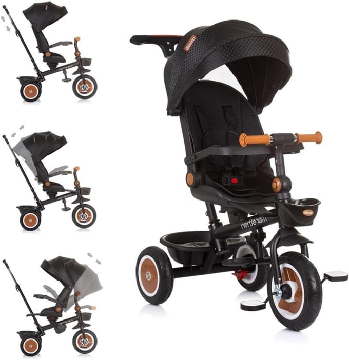 Kinderdriewieler - Duwfiets - Buiten spelen - Omkeerbaar zitje - 92x46x99 cm - Zwart