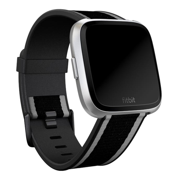 Woven band voor de Fitbit Versa / Versa 2 / Versa Lite - Maat S - Grey / Black