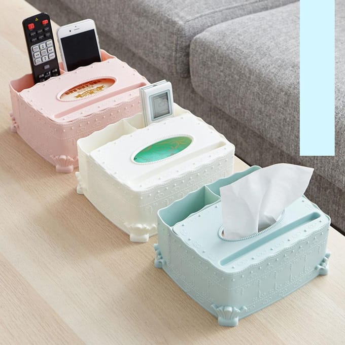 Boîte de rangement pour mouchoirs multifonctionnelle de grande capacité Serviette en papier à pompe (Bleu) gray
