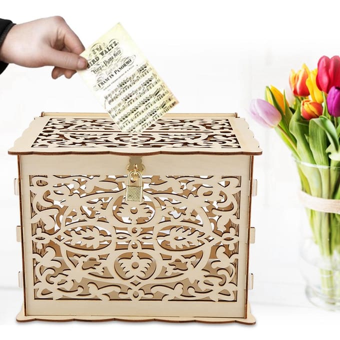 Bruiloft Kaartendoos met Sleutels DIY Geld Geschenkdoos Voor Verjaardagsfeest beige