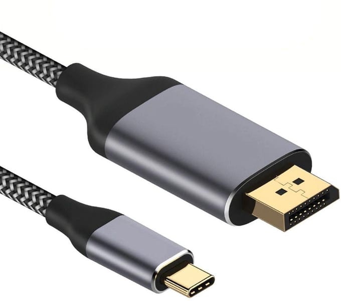 USB C naar DisplayPort kabel - 3840 x 2160 (60Hz) - Nylon mantel  - Grijs - 2 meter - Allteq