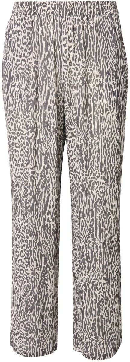 Ulla Popken - Dames - Broek Rose dierenprint wijde pijpen elastische band - Sneeuwwit - Maat 42+