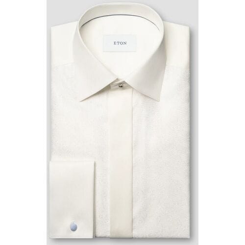 Eton Overhemd Lurex Paisley Bib Evening Cotton Poplin Off White / male