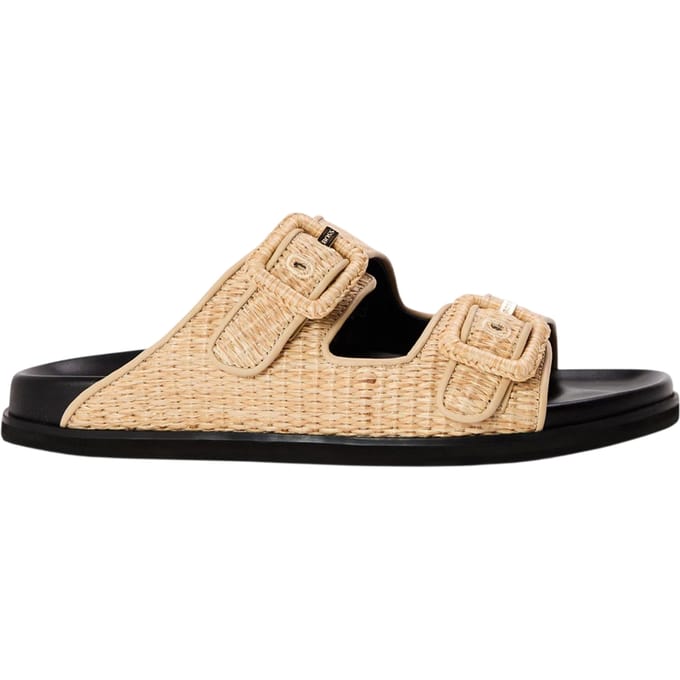 Boss Dames Freyah Raffia Dubbele Gesp Platte Slippers (Licht Beige)