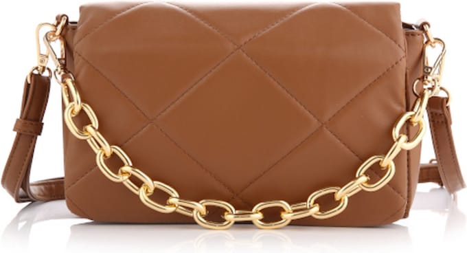 Camel - Schoudertas - Clutch - PU leer - 23 x 4 x 7 cm - Bruin - Goudkleurig