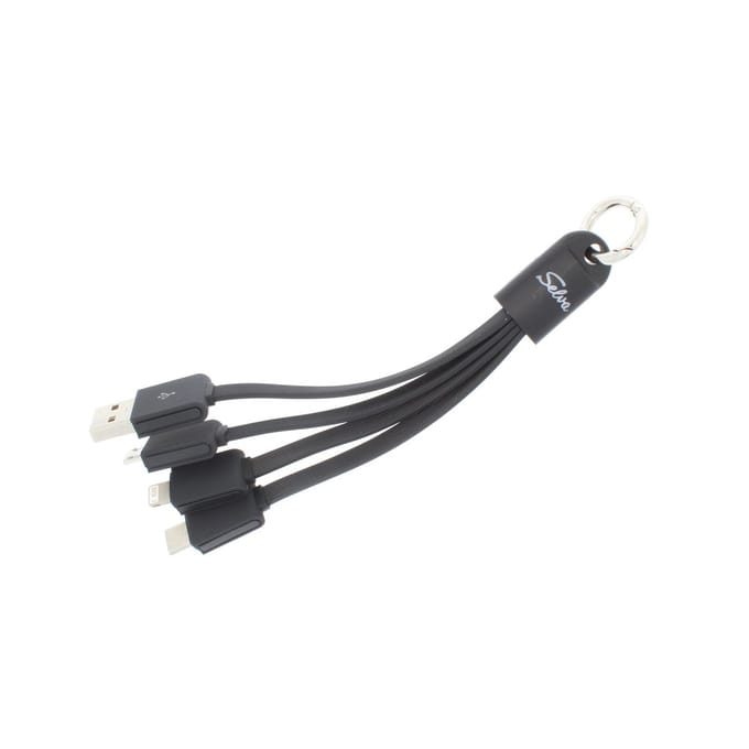 SELVA USB-oplaadkabel, 4-in-1, LED-verlichting, USB Type C, USB 2.0, Micro USB & Lightning, met karabijnhaakring, totale lengte ca. 150 mm