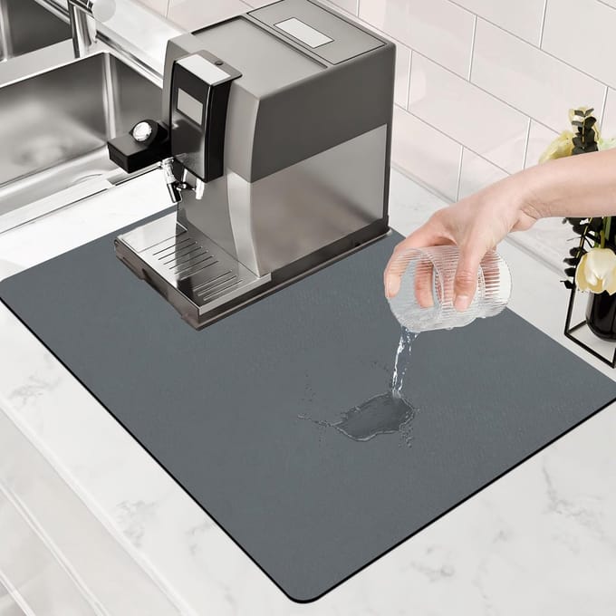 Dish Draining Mat, Tableware 40 x 50 cm, Quick Drying Draining Mat for Sink Non-Slip Underlay, Coffee Machine Mat - ShopVlot