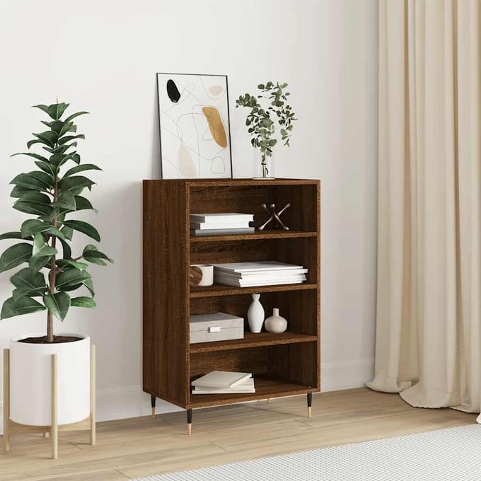 vidaXL - Hoge - kast - 57x35x90 - cm - bewerkt - hout - bruin - eikenkleur