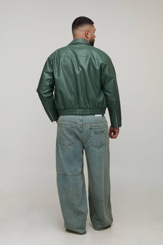 Plus Boxy Fit Zip Detail PU-gekleurd Bomberjack | Green | Size 2XL