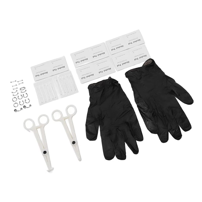 42 stuks Body Piercing Kit Roestvrij Staal Verschillende Vormen Naalden Piercing Klemmen voor Oren Navel white