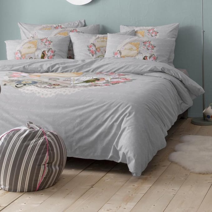 Cinderella La Lettre - Dekbedovertrek - Tweepersoons - 200x200/220 cm - Grijs