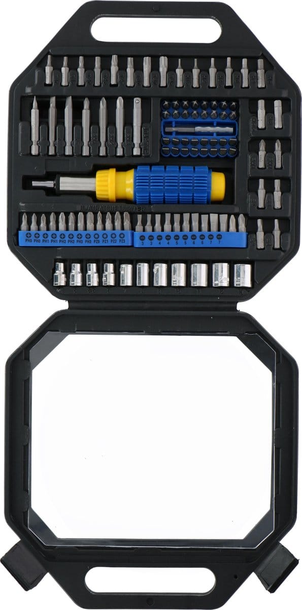 Kinzo Doppenset/ Bitset - 99-Delig - 1/4" - Ratelschroevendraaier - 11 Doppen - 84 Bits - Gereedschapskoffer - Staal