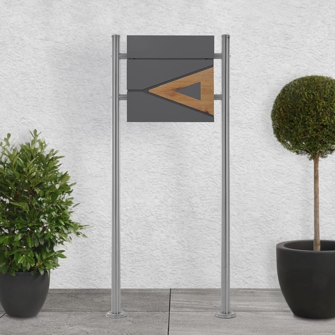 Brievenbus met standaard - Postbus buiten - Post ontvangen - Geïntegreerd krantenvak - 120cm hoog - Eikenlook antraciet