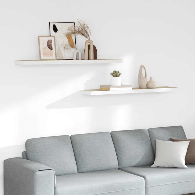 vidaXL - Wandschappen - zwevend - 2 - st - 120x23,5x3,8 - cm - MDF - eikenkleurig - wit
