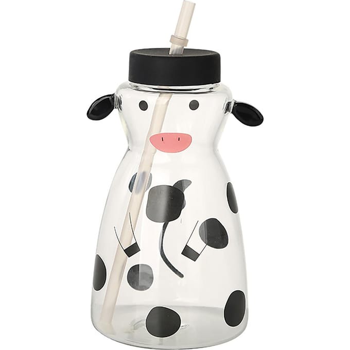 Tasse créative en verre avec paille en forme de vache, 600 ml white