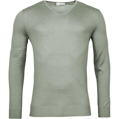 Thomas Maine Trui V-Neck Single Knit Merino Wool Soft Green / male