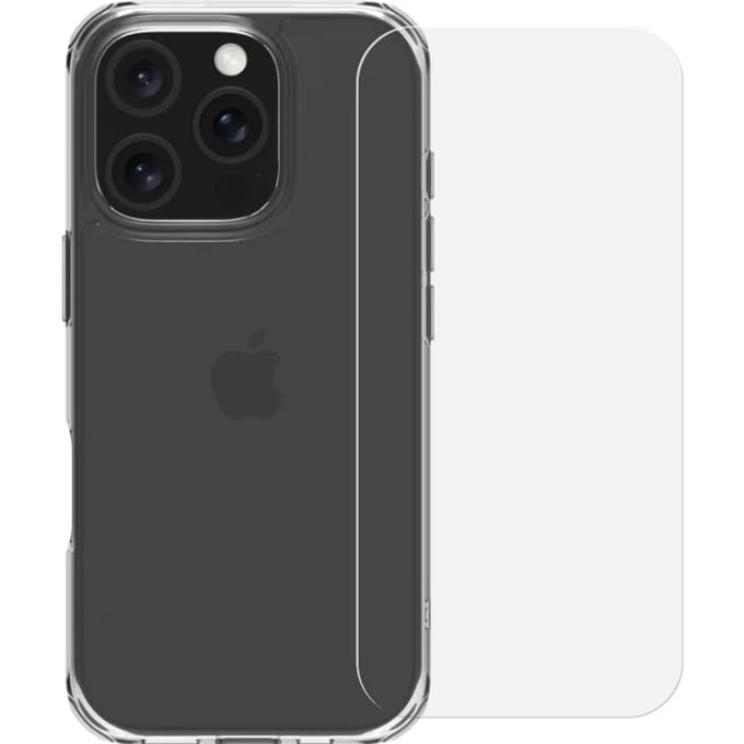 BlueBuilt Protective Back Cover iPhone 16 Pro Transparant + Screenprotector Glas