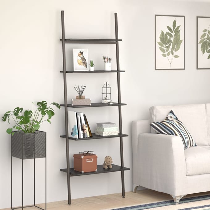 vidaXL - Ladderrek - met - 5 - schappen - 64x34x185,5 - cm - zwart