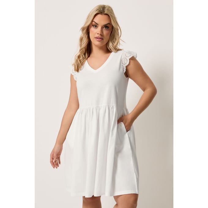 Yours Witte Jurk Met Broderie Anglaise En Peplum Size 46